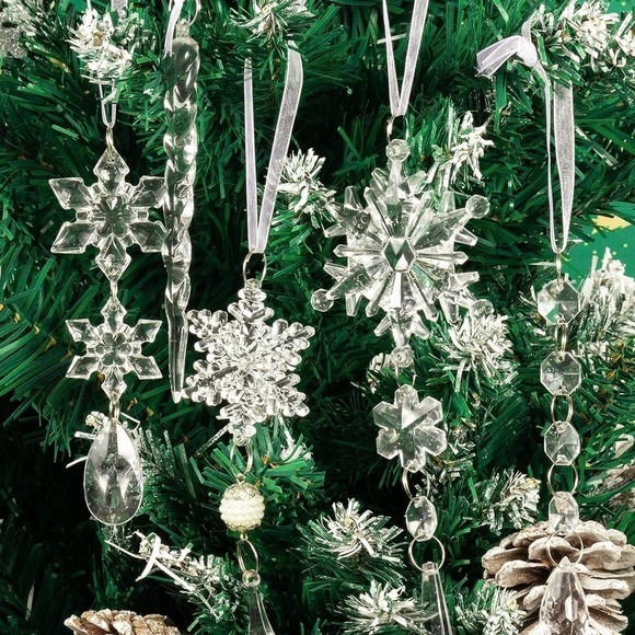 18pcs Crystal Acrylic Snowflake Drop Christmas ornaments Tree Decoration - Picture 5 of 5